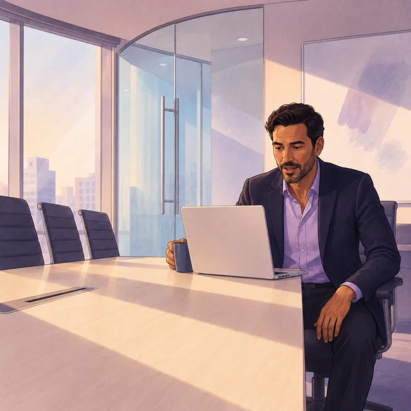 Illustrated work & business speaking toward a computer