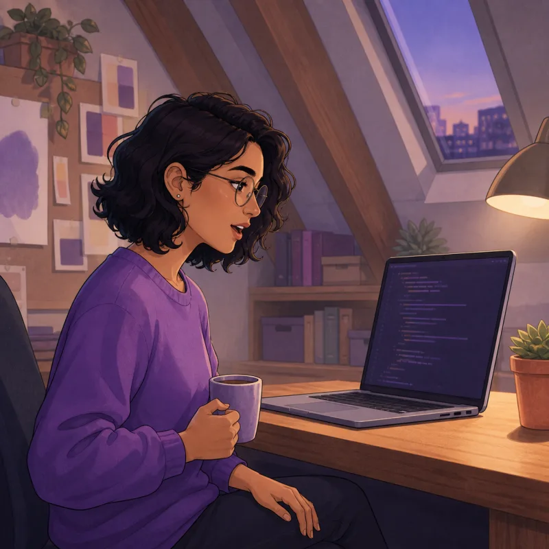 Illustrated developers speaking toward a computer