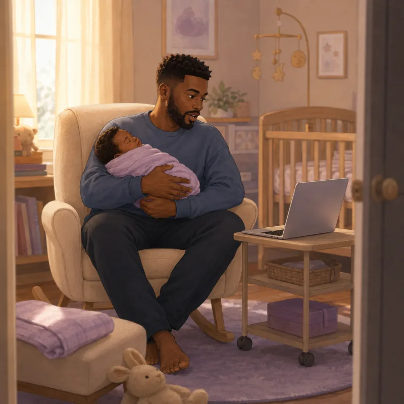 Illustrated parents speaking toward a computer