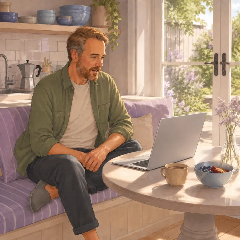 Illustrated remote workers speaking toward a computer